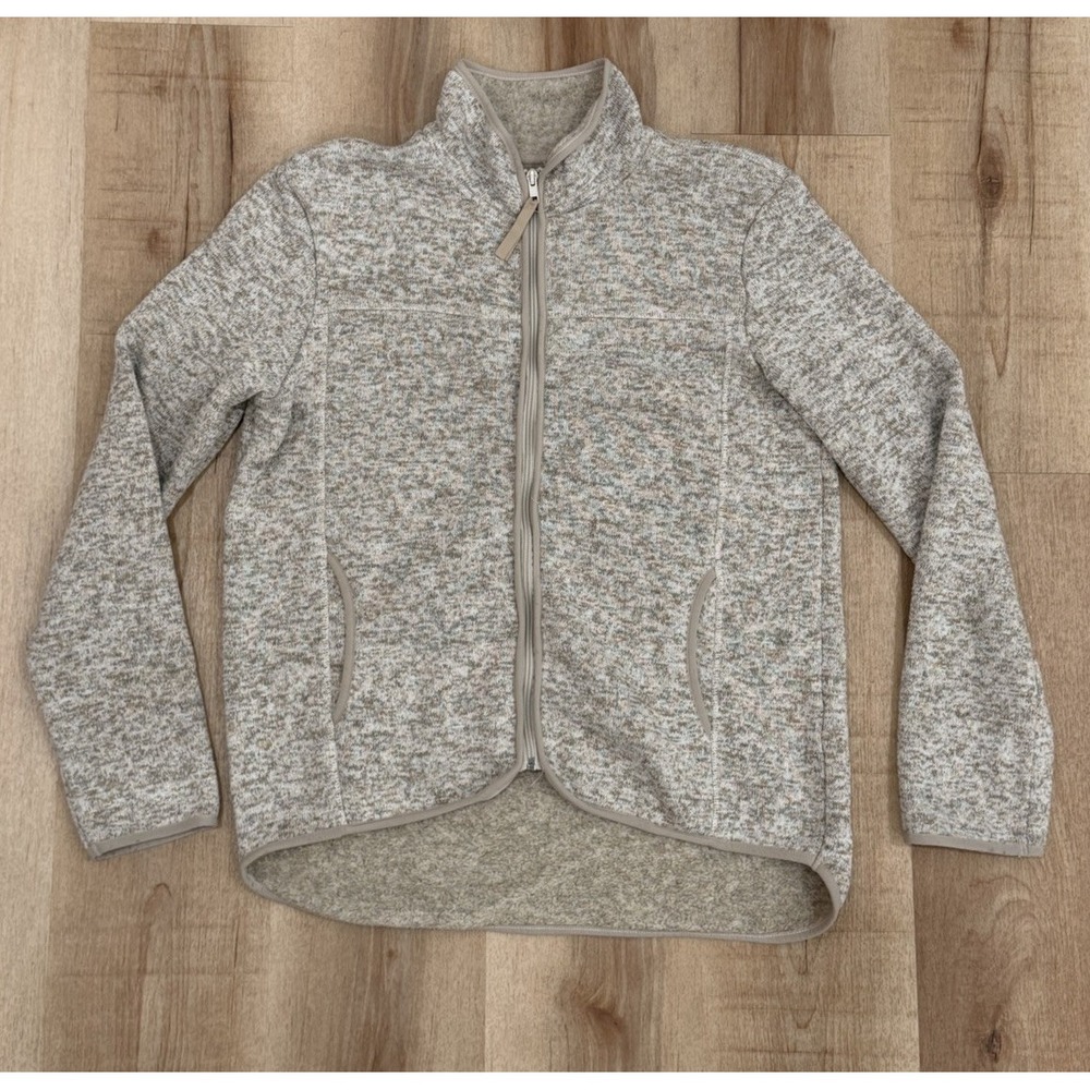 Thread + Supply Women's Large Heather Beige Sweater Fleece Jacket Full Zip